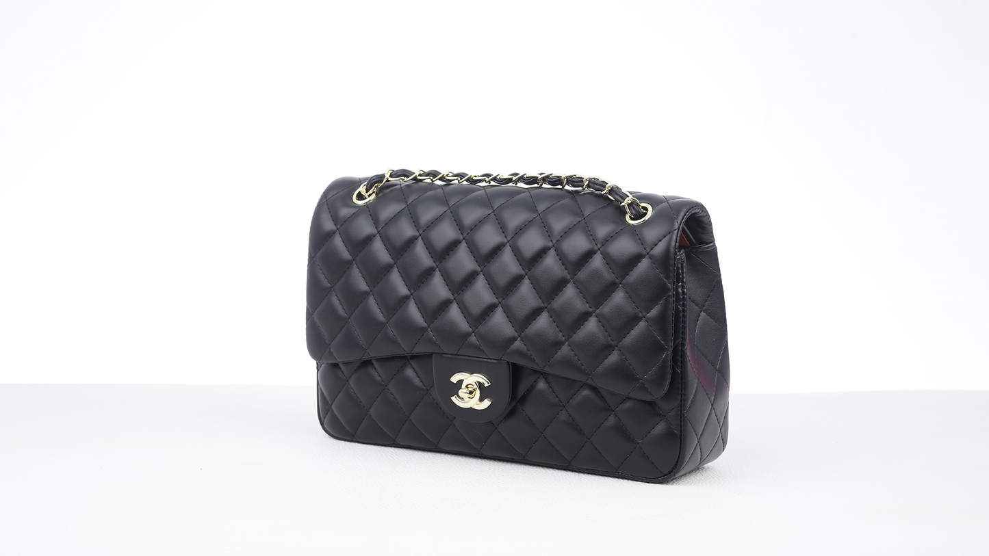 Black Quilted Leather medium Classic DoubleĀ FlapĀ Bag